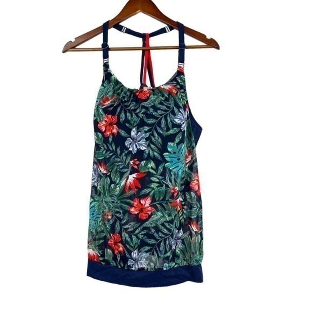 Swim by Cacique Swim tankini Top Blue floral flower print strappy plus Size 14